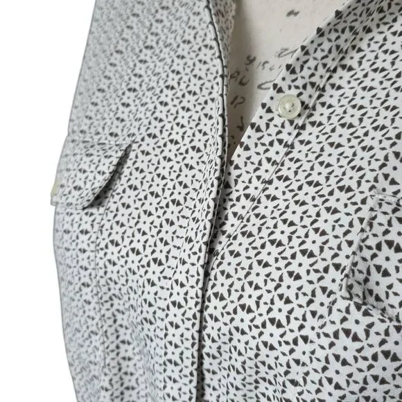 Express Women's Size Medium Petite Cream Gray Pattern Button Down Shirt Dress - Picture 2 of 7